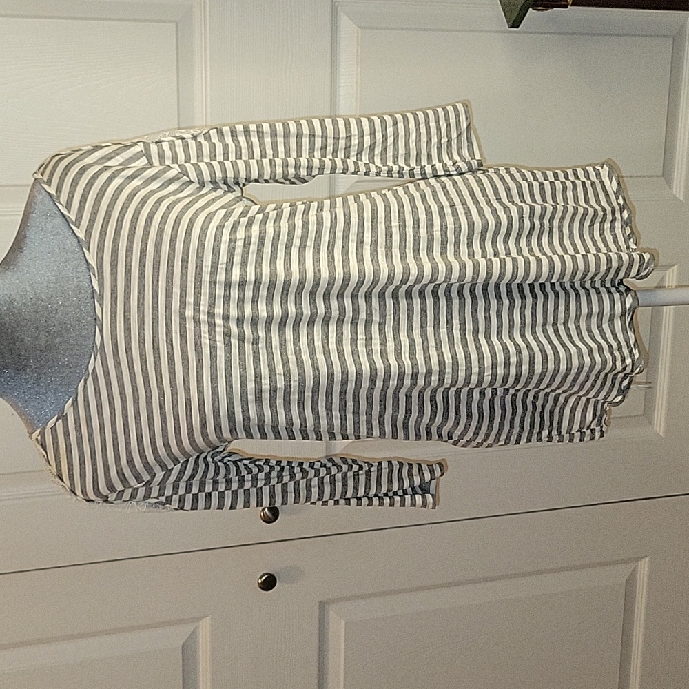 Bcbg Striped Grey White Lace Back Top